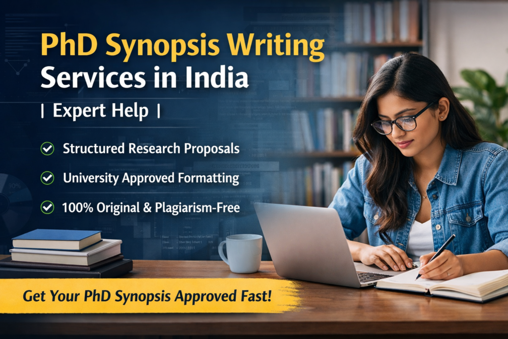 PhD synopsis writing services student preparing research proposal on laptop
