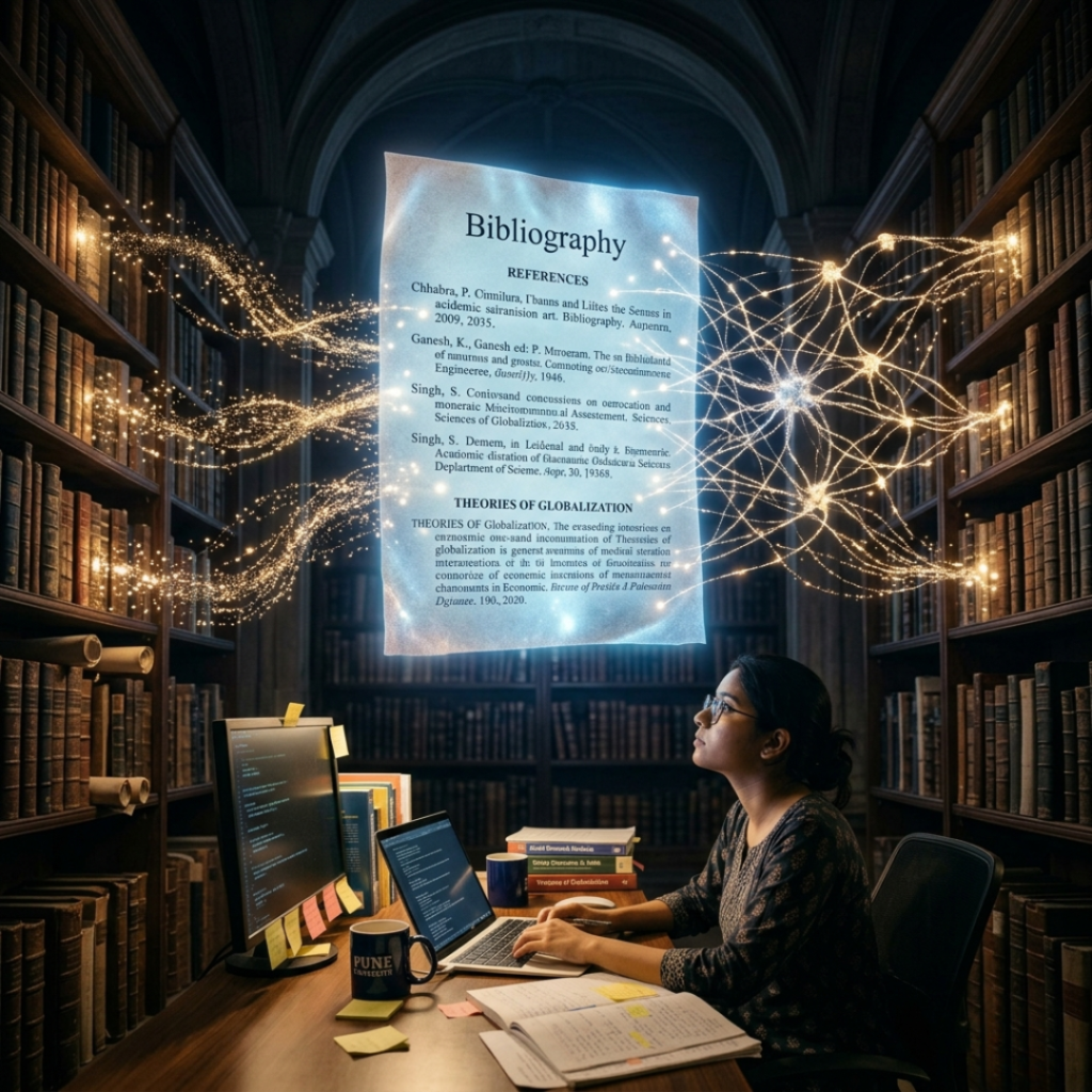 conceptual thesis bibliography network with research sources connecting