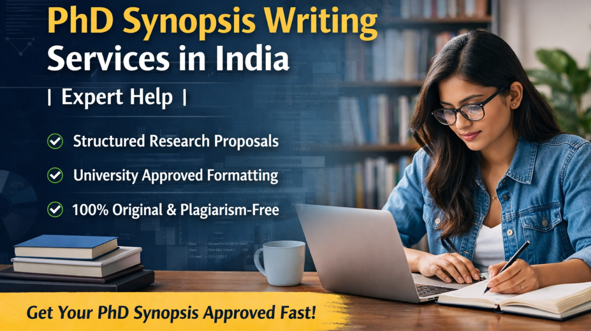 PhD synopsis writing services student preparing research proposal on laptop