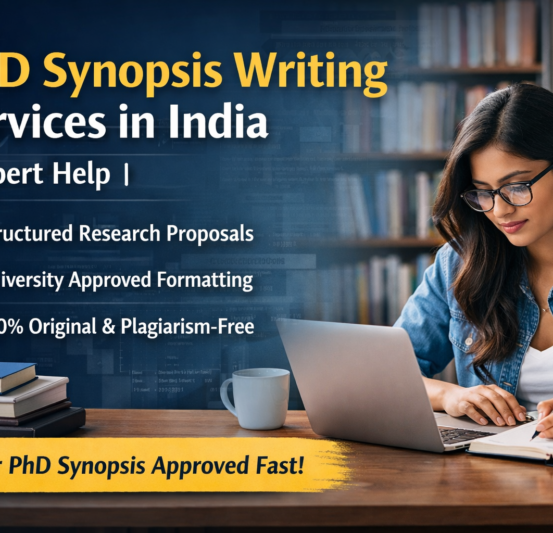 PhD synopsis writing services student preparing research proposal on laptop