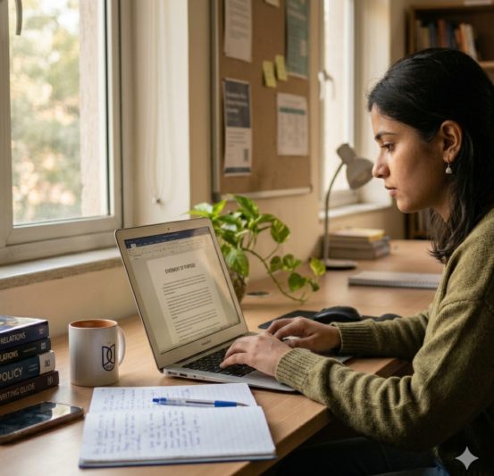 student writing statement of purpose for university