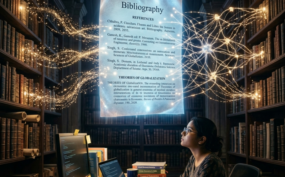 conceptual thesis bibliography network with research sources connecting