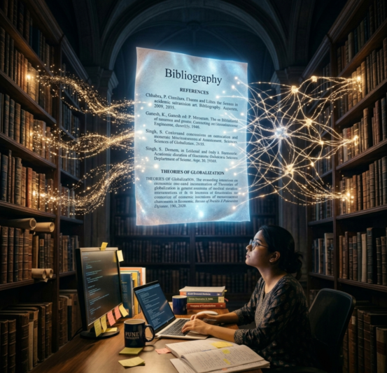conceptual thesis bibliography network with research sources connecting