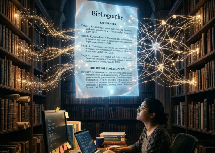 conceptual thesis bibliography network with research sources connecting