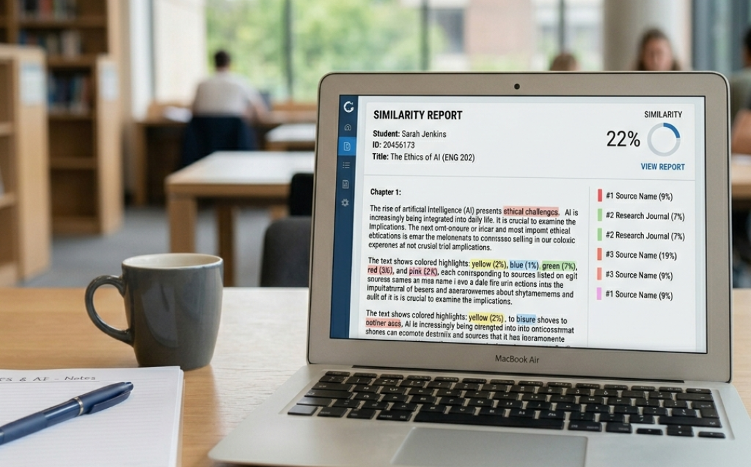 plagiarism report sample showing similarity percentage and highlighted text