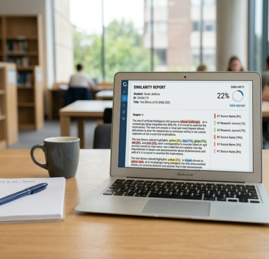 plagiarism report sample showing similarity percentage and highlighted text