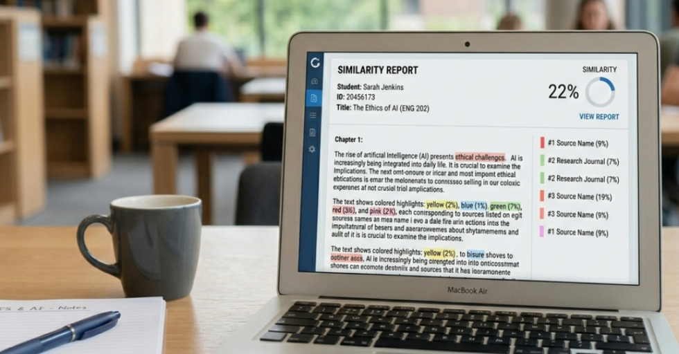 plagiarism report sample showing similarity percentage and highlighted text